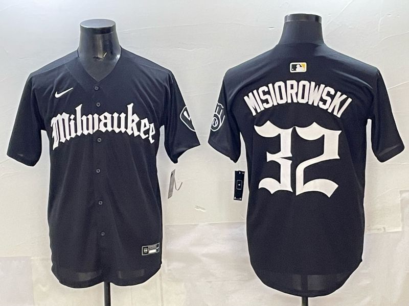 Men 2025 Milwaukee Brewers #32 Misiorowski Black Five generations Joint Name Nike MLB Jersey style 1